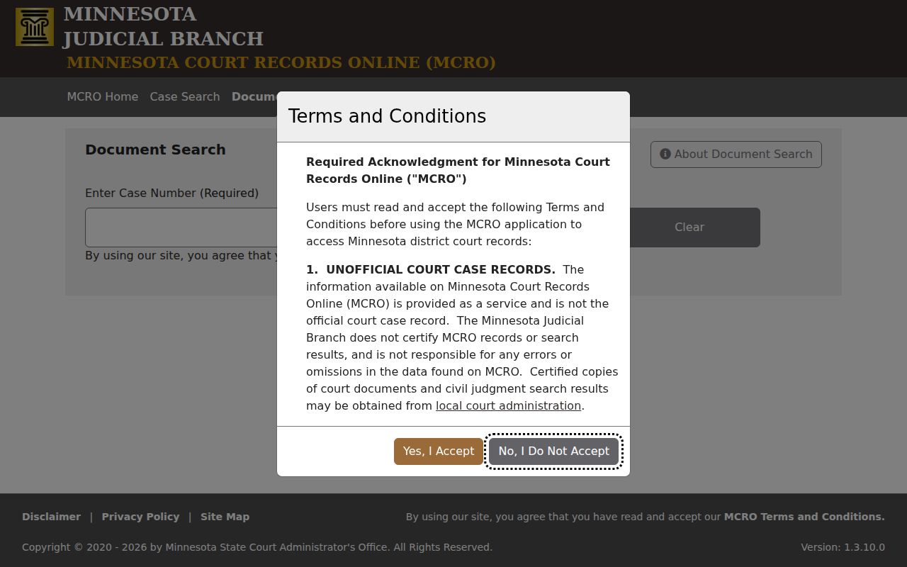 Wabasha County case lookup MCRO Document Search by case number