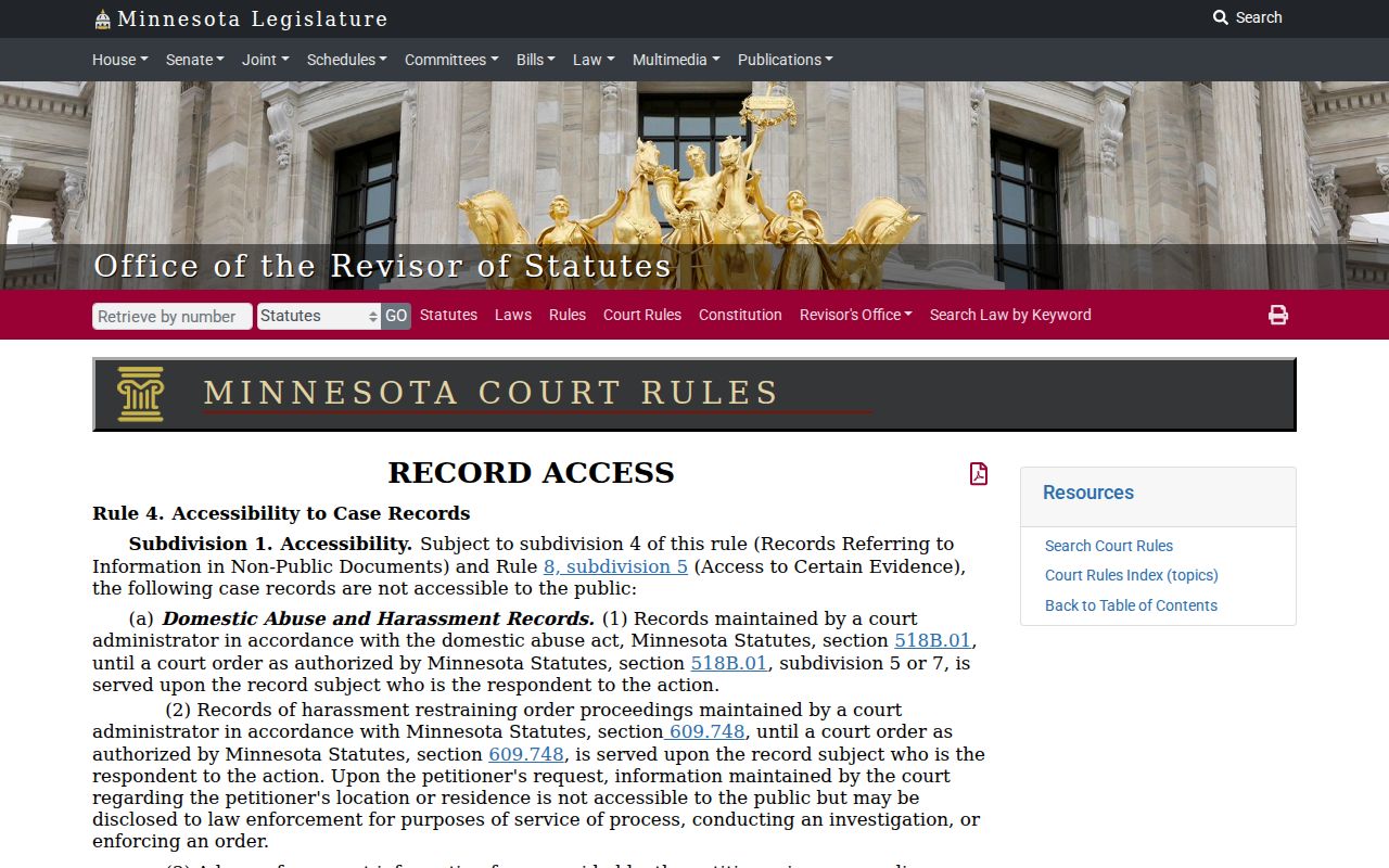 Wabasha County civil docket Rule 4 public record categories