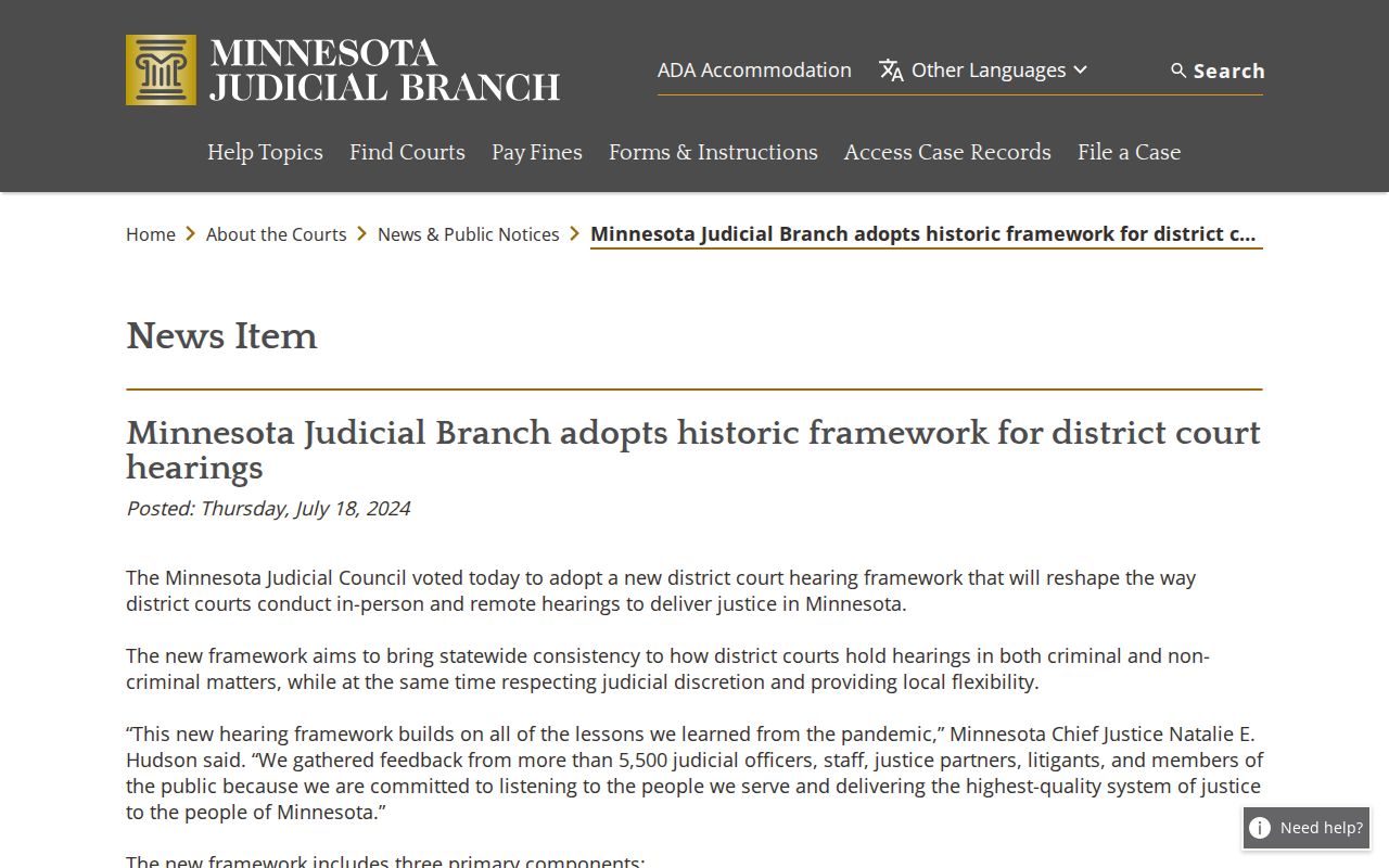 Wabasha County court dates Minnesota hearing framework announcement