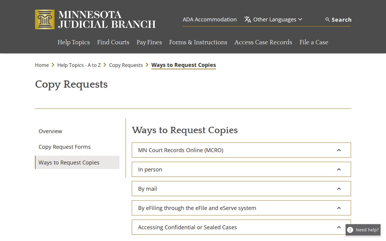 Wabasha County court record search copy request methods