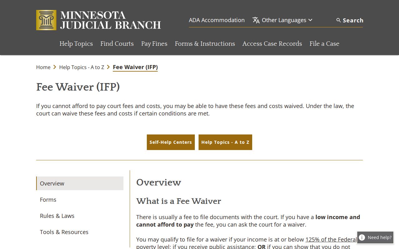 Wabasha County court record search fee waiver information
