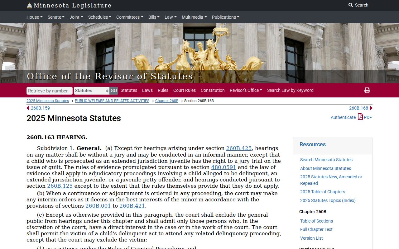 Wabasha County criminal docket juvenile hearing public access rule