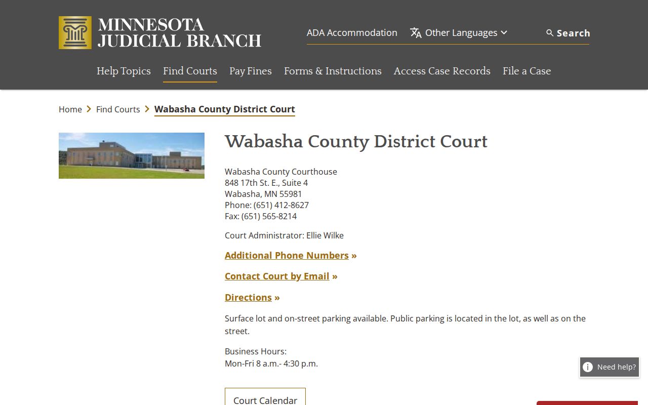 Wabasha County court docket District Court search source