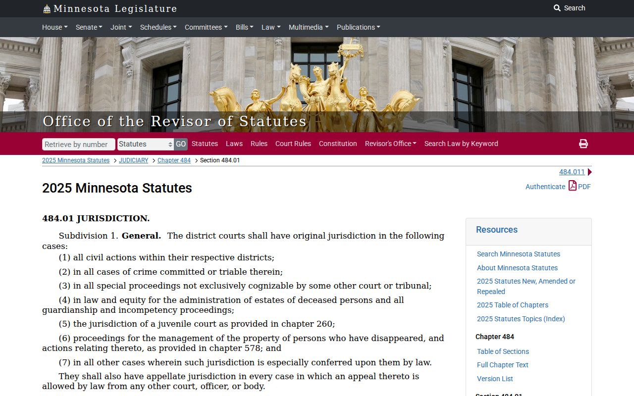 Wabasha County court docket District Court jurisdiction source