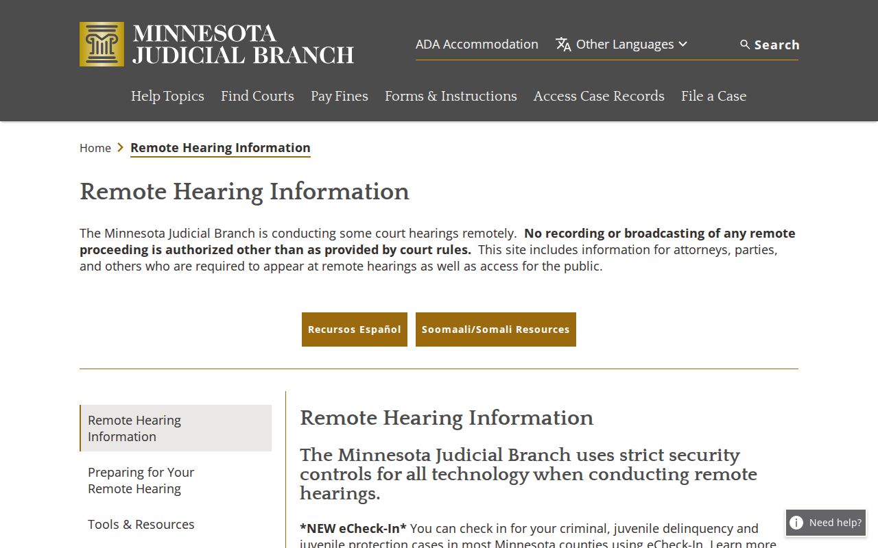 Wabasha County court docket remote hearing source