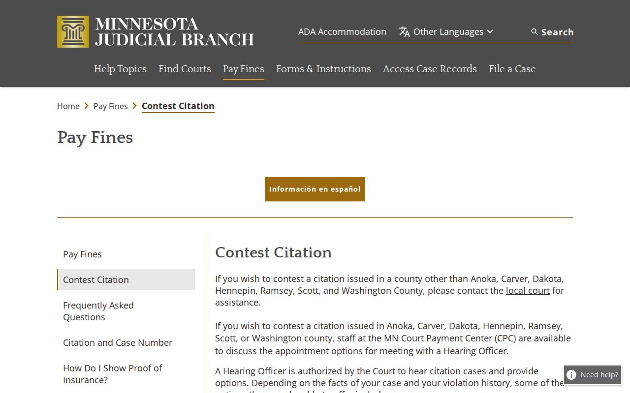 Wabasha County traffic tickets contest citation instructions
