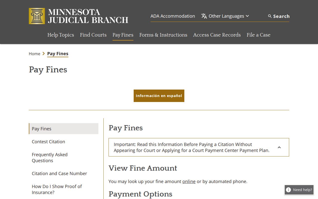 Wabasha County traffic tickets Minnesota Court Payment Center