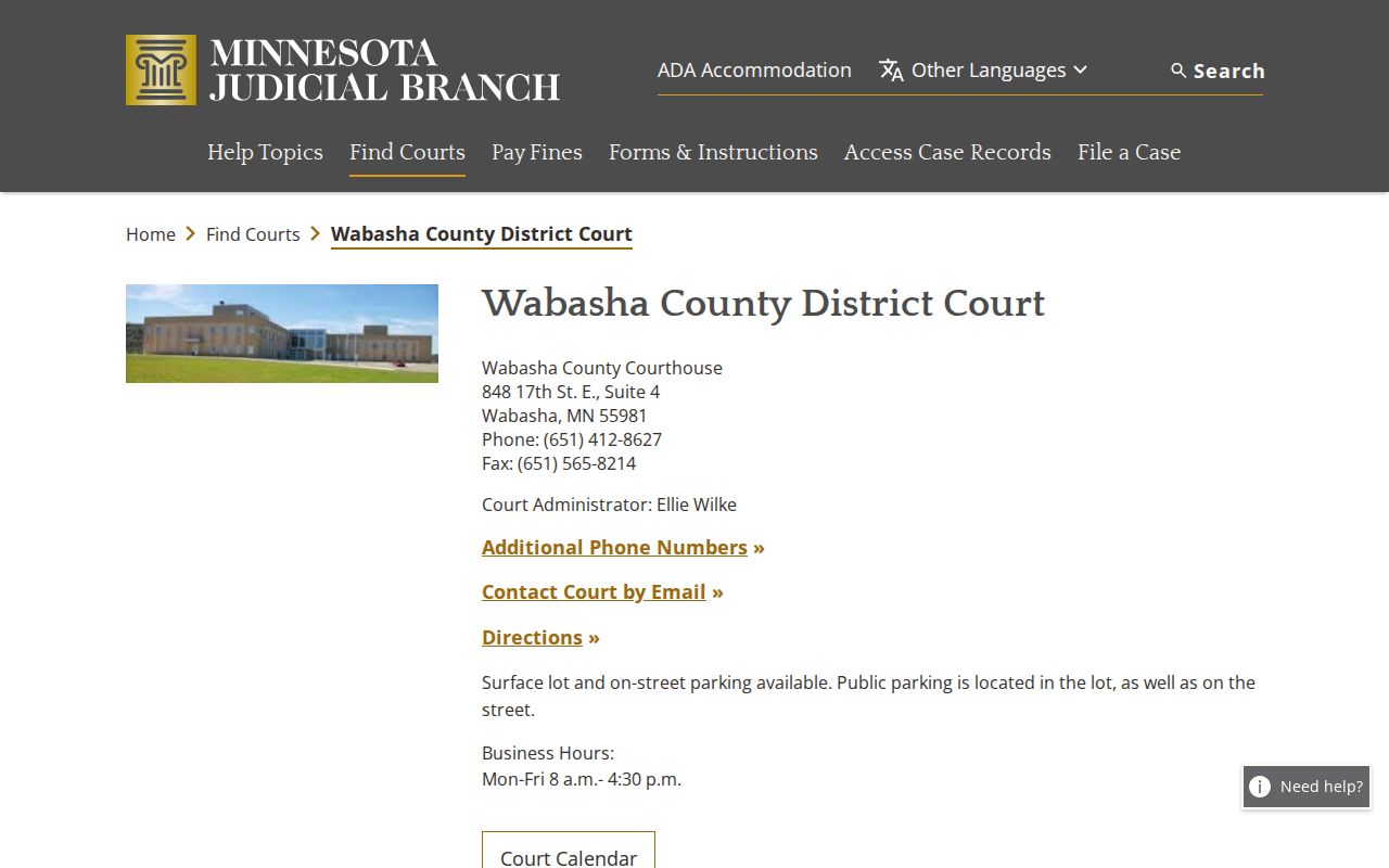 Wabasha County Wabasha court docket District Court information